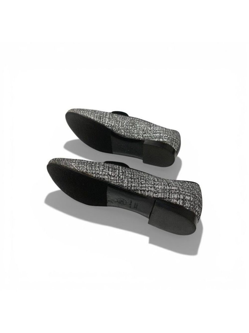 Chanel Flat Shoes Fabric Leather Silver Black Opera CC Logo - Picture 6 of 10